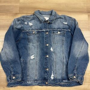 KanCan Blue Jean Denim Two Tone Distressed Jean Jacket Size 3X Womens